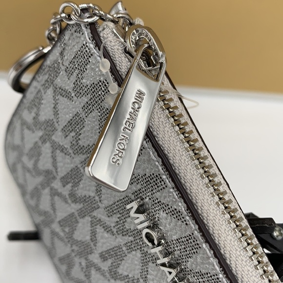 MICHAEL KORS JET SET TRAVEL SMALL TOP ZIP COINPOUCH WITH ID CARD SILVER … - Picture 5 of 12